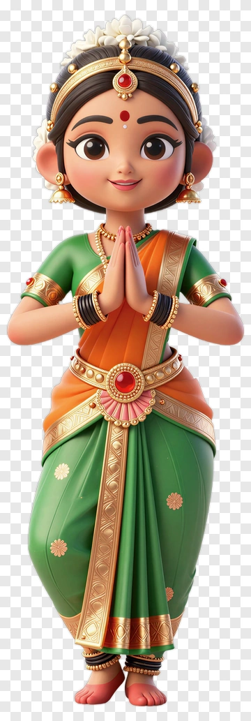 Cartoon Indian Woman In Traditional Attire PNG