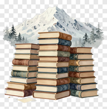 Book Stack In Front Of A Mountain PNG