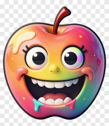 Cartoon Apple With A Happy Face PNG