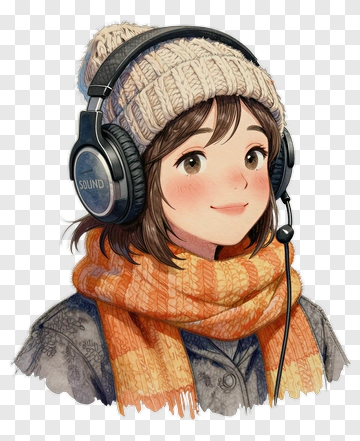 Young Woman Wearing Headphones And Scarf PNG