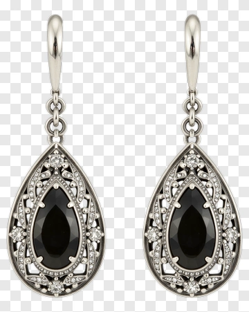 Black Teardrop Earrings With Silver Detailing PNG