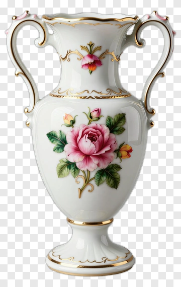 Floral Porcelain Vase With Pink Rose Design PNG