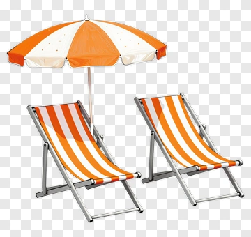 Beach Chairs Under An Orange Umbrella PNG
