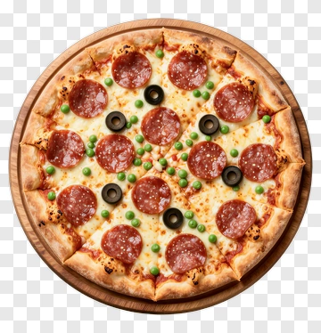 Pepperoni Pizza With Olives And Green Peas PNG