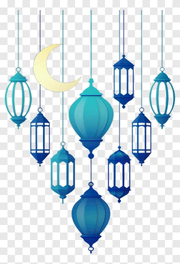 Blue Lanterns And Moon Decoration PNG