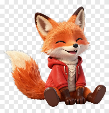 3D Cartoon Fox Sitting And Smiling PNG
