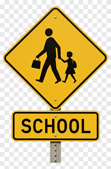 School Crossing Sign With Child And Adult PNG
