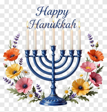 Happy Hanukkah Menorah With Flowers PNG