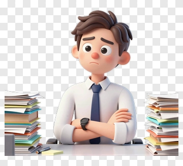 Worried Office Worker Surrounded By Paperwork PNG
