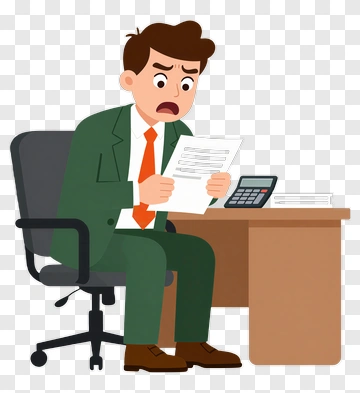 Worried Businessman Sitting At Desk With Documents PNG