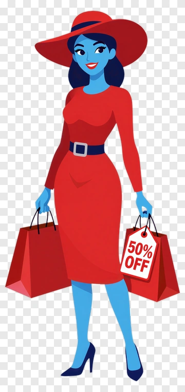 Cartoon Woman Shopping With Sale Bags PNG