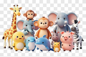 Cartoon Zoo Animals Group PNG