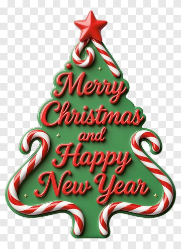 Christmas Tree With Merry Christmas And Happy New Year Text PNG