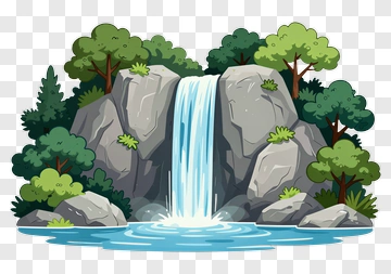 Cartoon Waterfall In A Forest PNG