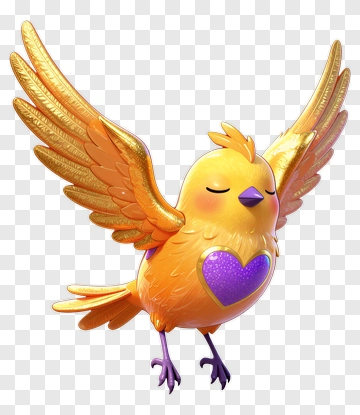 3D Cartoon Bird With Golden Wings PNG