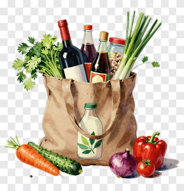 Grocery Bag Filled With Fresh Vegetables And Drinks PNG