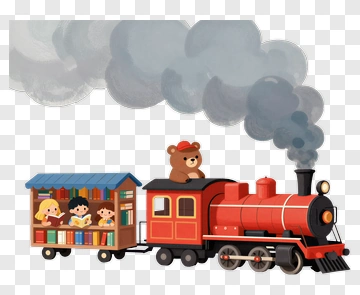 Cartoon Train With Children And A Teddy Bear PNG
