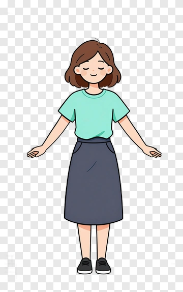 Cartoon Girl Standing With A Calm Expression PNG