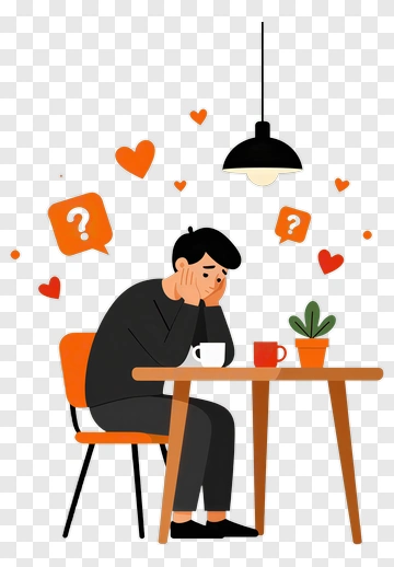Thoughtful Man Sitting At A Table With A Plant PNG