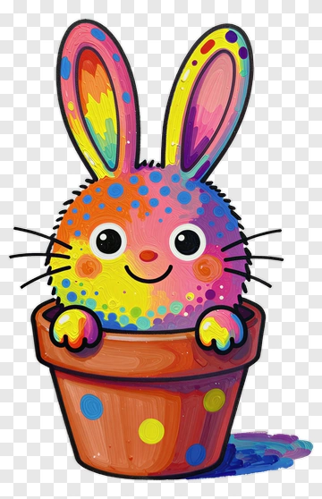 Colorful Cartoon Bunny In A Flower Pot PNG