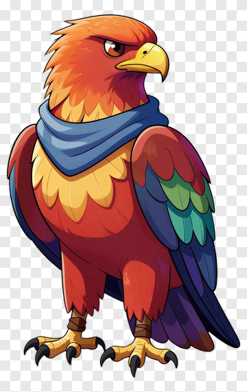 Cartoon Hawk With Colorful Feathers PNG