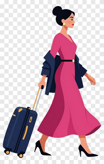 Stylish Woman Walking With A Suitcase PNG