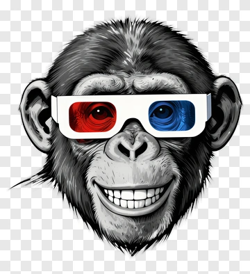 Cartoon Monkey Wearing 3D Glasses PNG