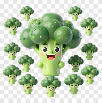 Cartoon Broccoli Character With Happy Expressions PNG