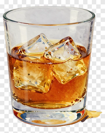 Whiskey Glass With Ice Cubes PNG