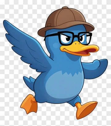 Cartoon Blue Duck Wearing Glasses And A Hat PNG