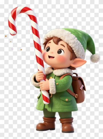 Cartoon Elf Holding A Candy Cane PNG