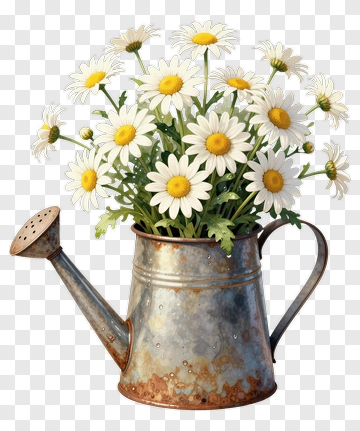 Watering Can Filled With Daisies PNG