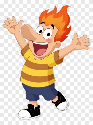Cartoon Boy With Spiky Hair And Striped Shirt PNG