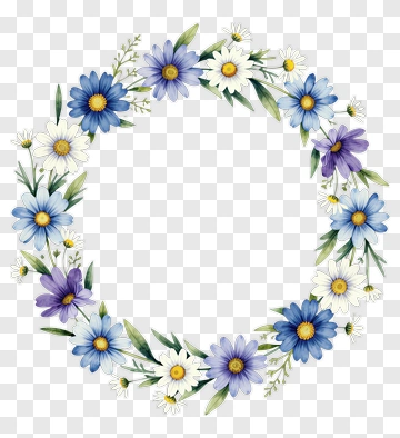 Floral Wreath With Blue And White Flowers PNG