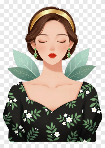 Stylish Woman With Floral Accents PNG