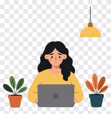 Woman Working On A Laptop With Indoor Plants PNG
