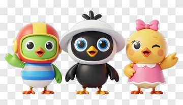Cartoon Birds In Colorful Outfits PNG
