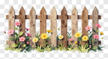 Wooden Fence With Colorful Flowers PNG