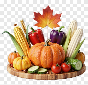 Colorful Autumn Harvest Display With Pumpkin And Vegetables PNG