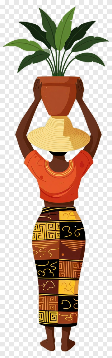 Woman Carrying A Potted Plant PNG