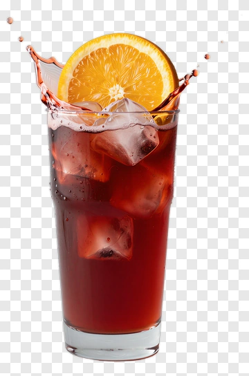 Refreshing Drink With Orange Slice And Ice Cubes PNG
