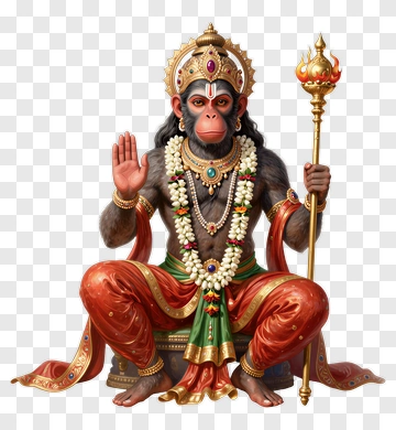 Hindu God Hanuman Sitting With A Staff PNG