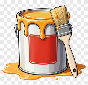 Paint Bucket With Brush And Orange Paint PNG
