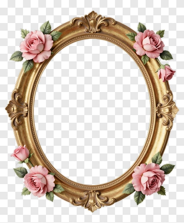 Gold Frame With Pink Roses PNG