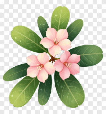 Pink Flower With Green Leaves PNG