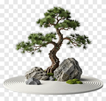 3D Pine Tree Surrounded By Rocks PNG