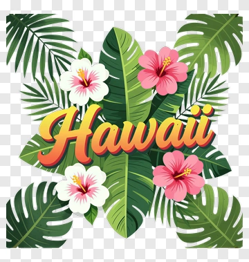 Hawaii Floral Design With Tropical Leaves PNG