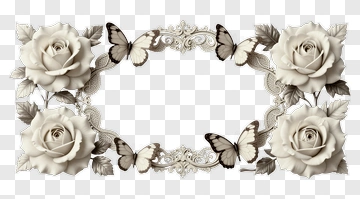 Elegant Floral Frame With Butterflies PNG