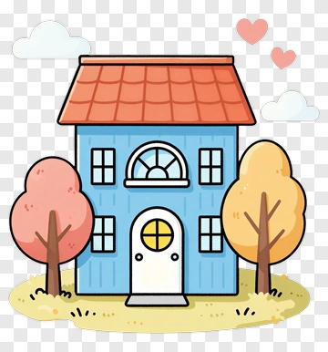 Cartoon House With Trees And Clouds PNG