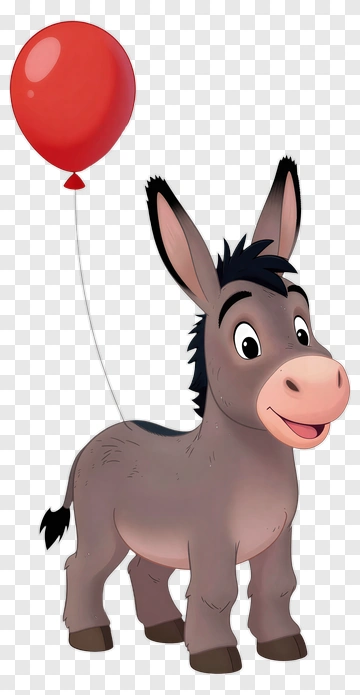 Cartoon Donkey With A Red Balloon PNG